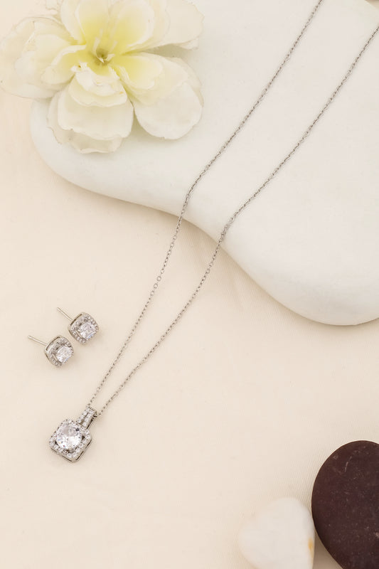 solitaire zirconia diamond pendant earrings set silver
