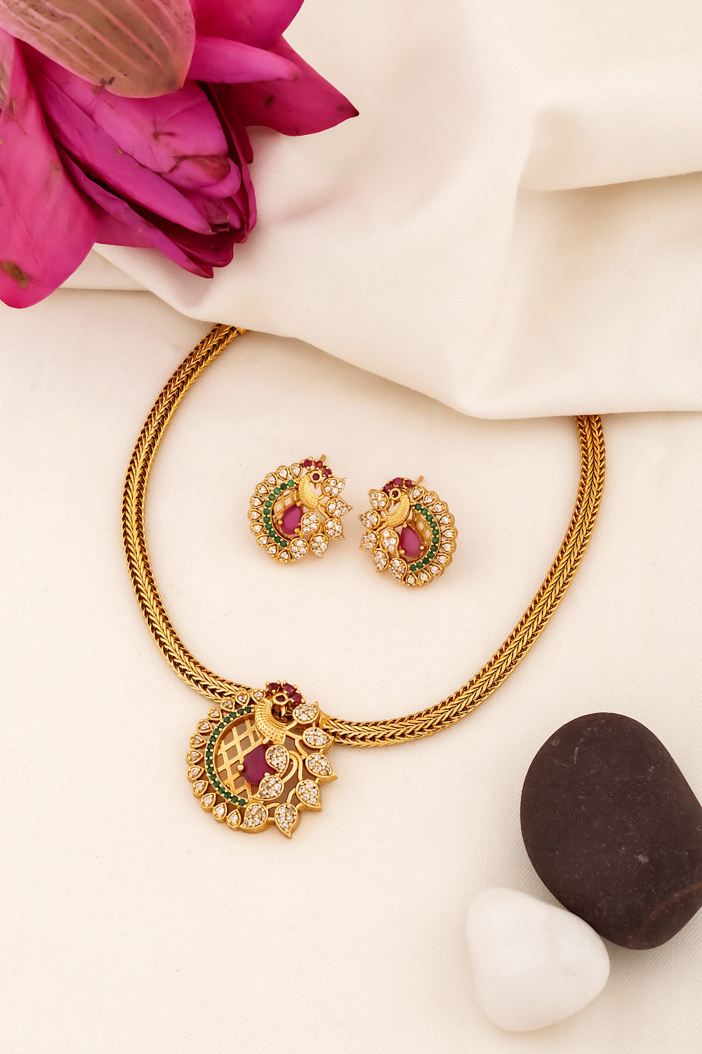 peacock chain pendant set