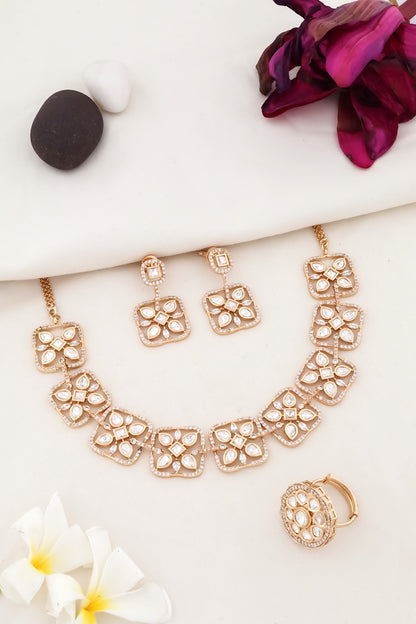 kundan necklace earrings set with cz bordering 