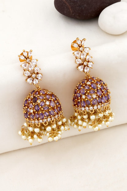 Ad zircon gold jhumka earrings adgpje250020