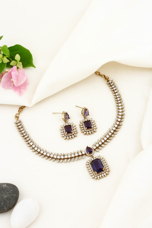 ad zirconia victorian kundan ruby Choker necklace set adchnes250079
