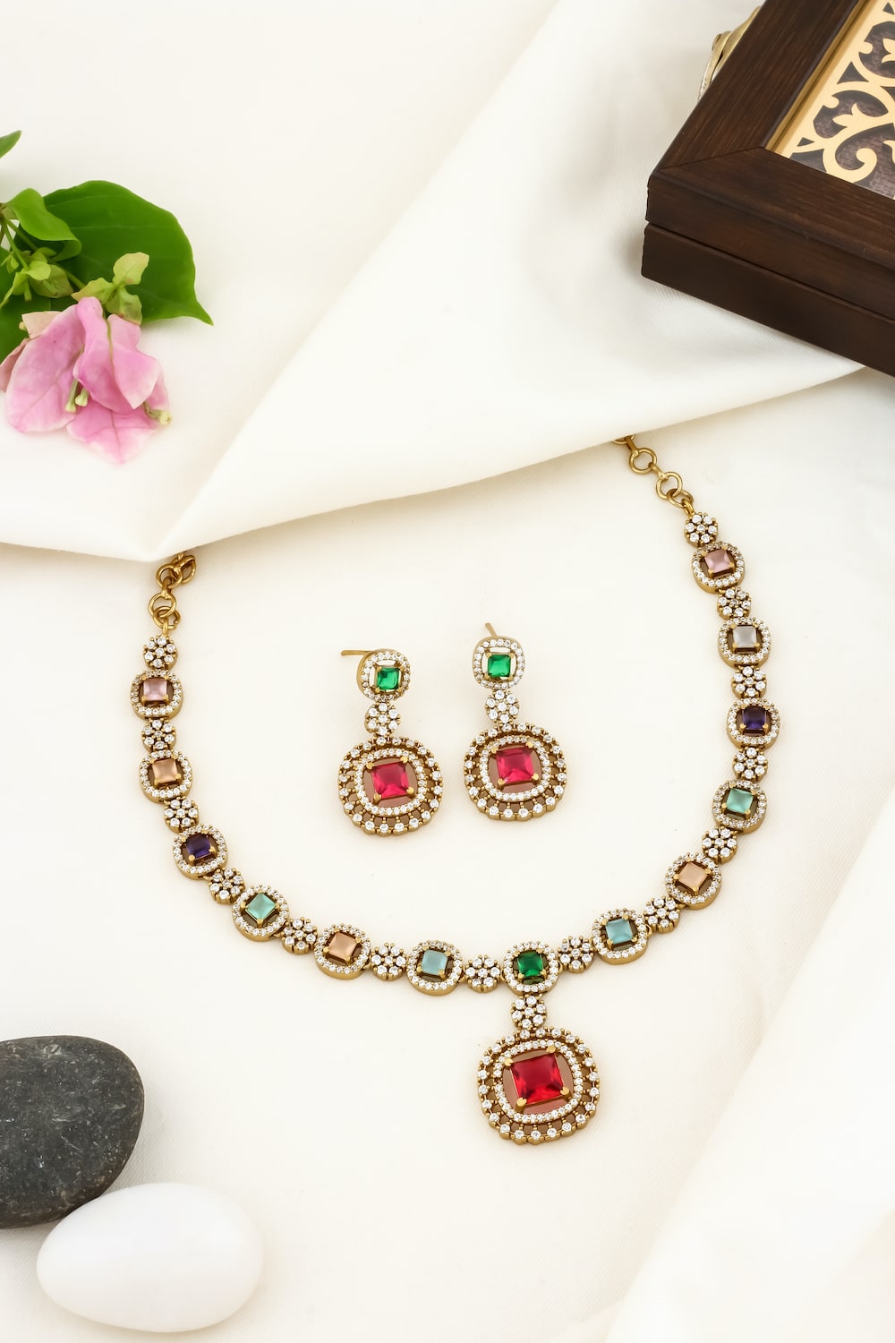 ad zirconia Gold zirconia necklace set adchnes250080