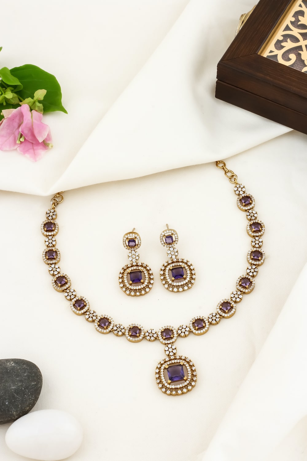 ad zirconia Gold zirconia necklace set adchnes250080