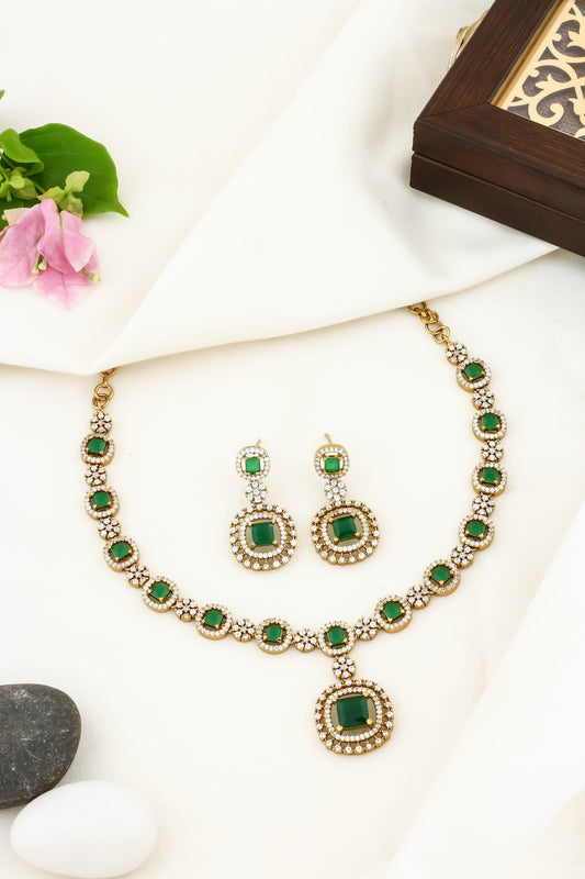 ad zirconia Gold zirconia necklace set adchnes250080