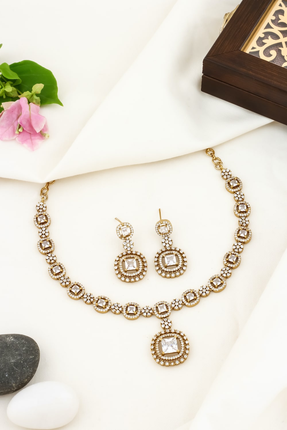 ad zirconia Gold zirconia necklace set adchnes250080