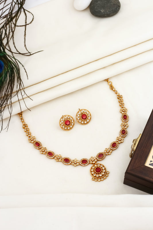Gold cz delicate Necklace Earrings Set adgpchness250104
