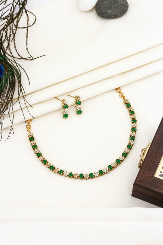ad zirconia Gold zirconia delicate necklace set adchnes250121