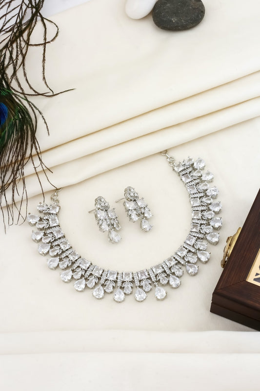Ad silver polish contemporary necklace earrings Set adspchnes250091