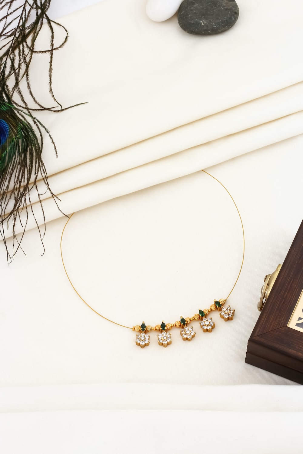 Gold cz invisible chain Necklace Earrings Set adgpchnes250118