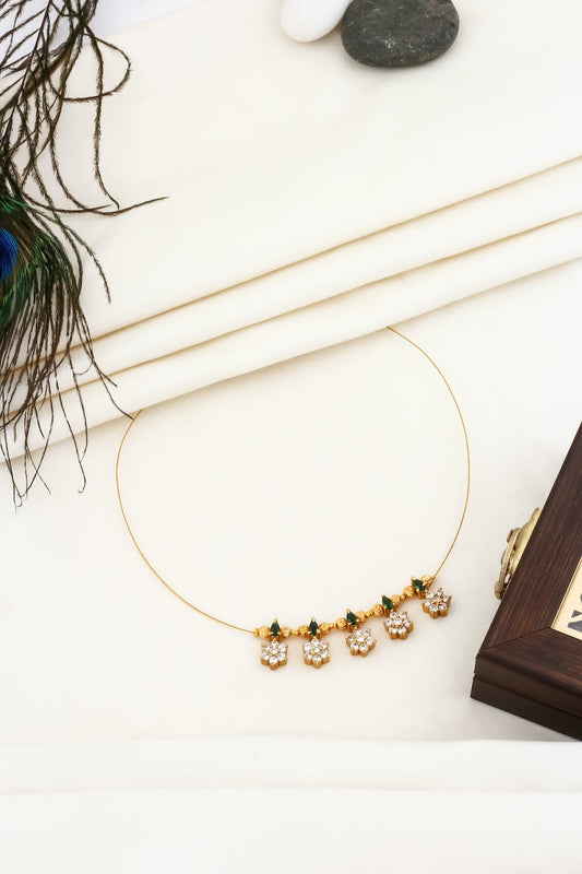 Gold cz invisible chain Necklace Earrings Set adgpchnes250118