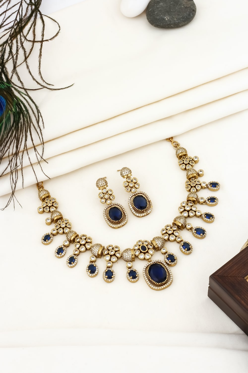 blue victorian indowestern jewellery