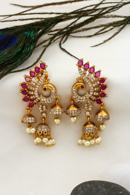 Ad zircon victorian peacock jhumka earrings adgpse240479