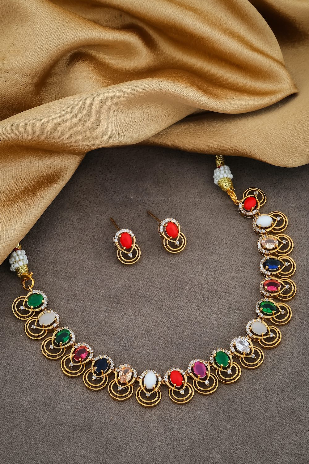 navratna zirconia necklace