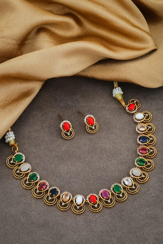 navratna zirconia necklace
