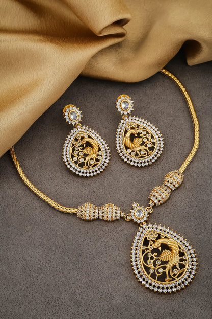 zirconia gold necklace set