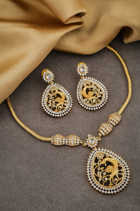 zirconia gold necklace set