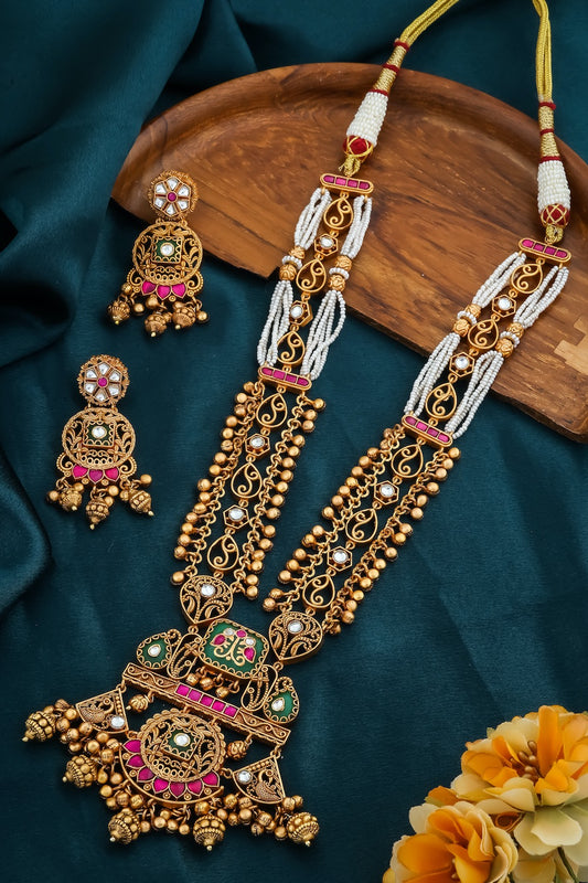 Jadau heritage inlay kundan long set ranihaar klnes240487