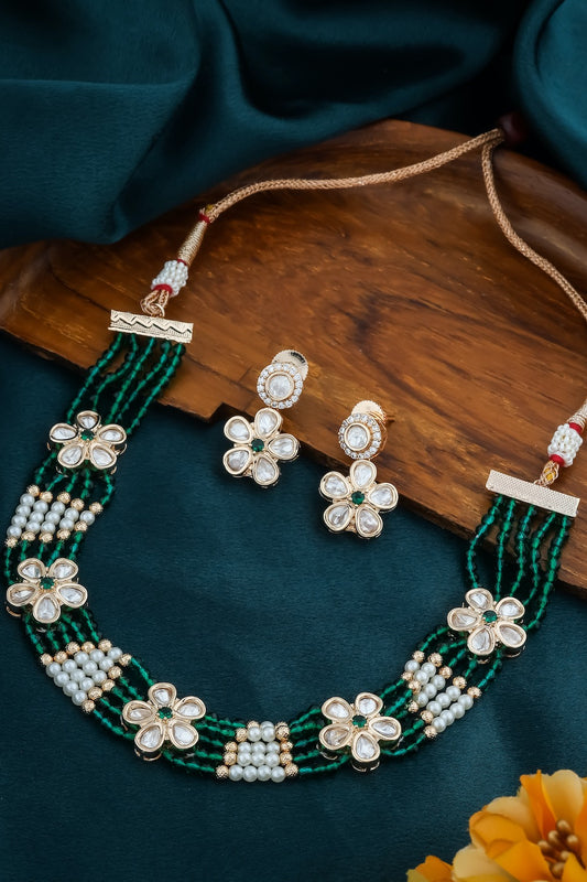 green kundan set