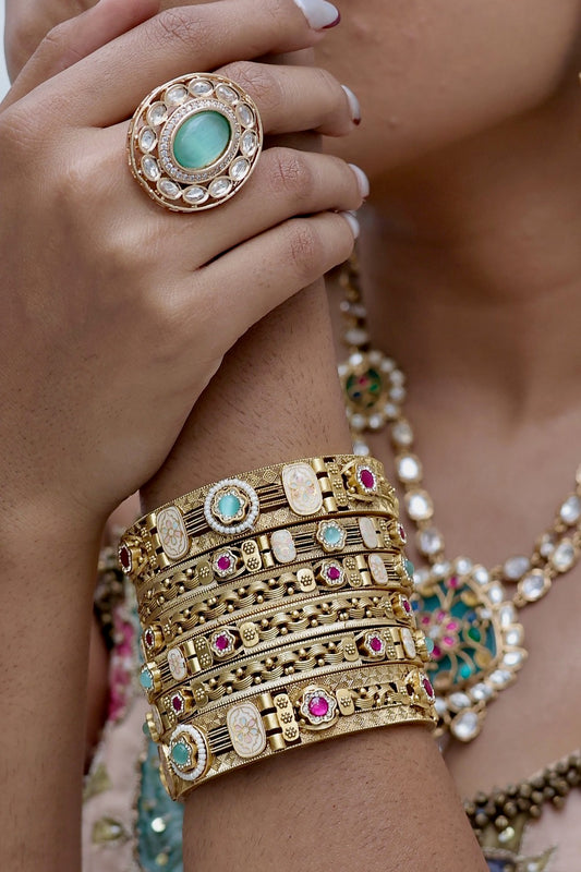 bangle set temple rajawadi gold meenakari Swarovski mint ruby