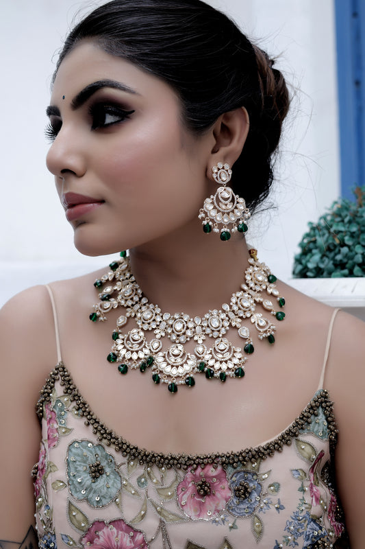 indian bridal moissanite kundan choker necklace with chandbali earrings 