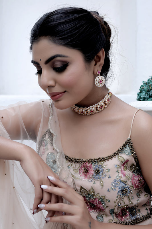 moissanite tyaani kundan choker drop earrings set
