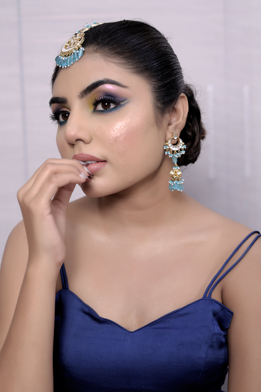 kundan carved stones tika earrings set bridesmaid jewellery