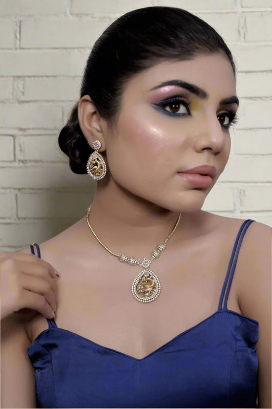 zirconia gold necklace set
