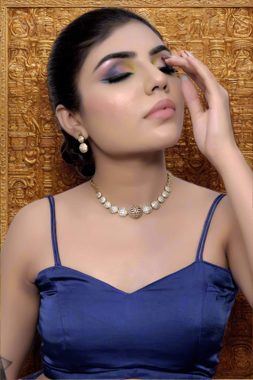 antique gold white choker set