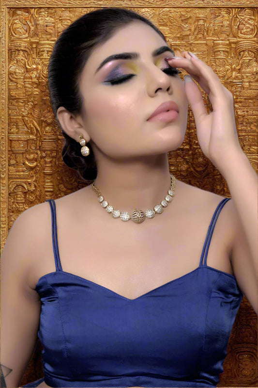 antique gold white choker set