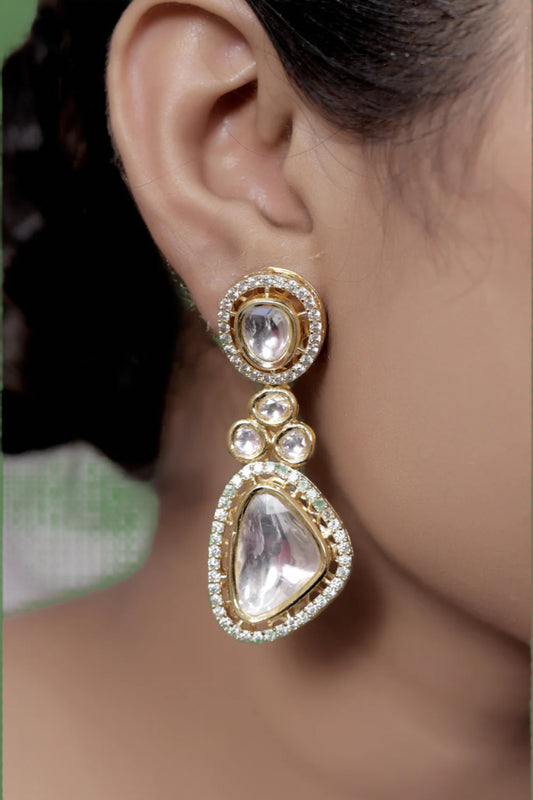 cz polki kundan drop earrings real look alike 