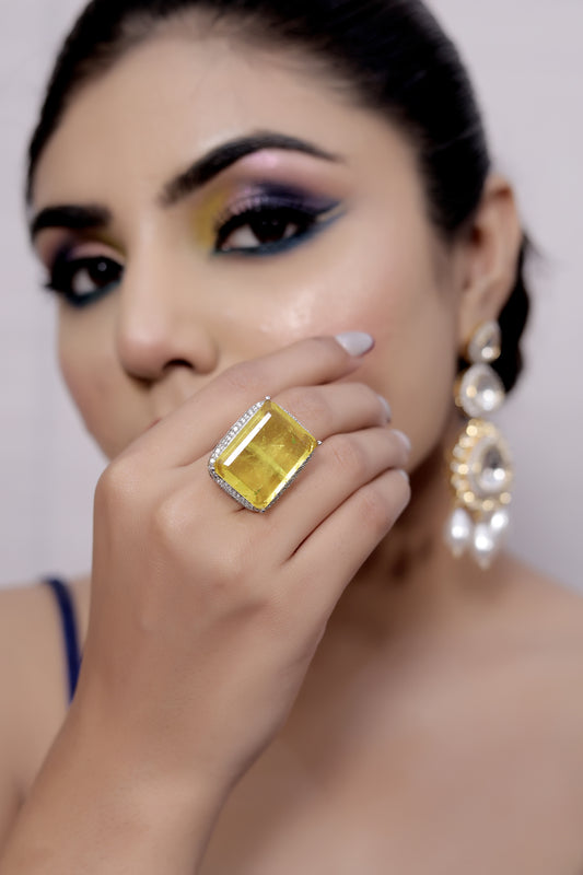 yellow doublet cocktail finger ring