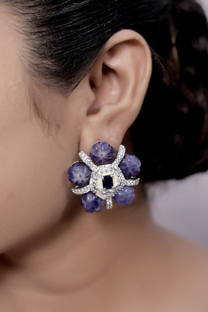 blue kharbuza stones with cz settings earrings