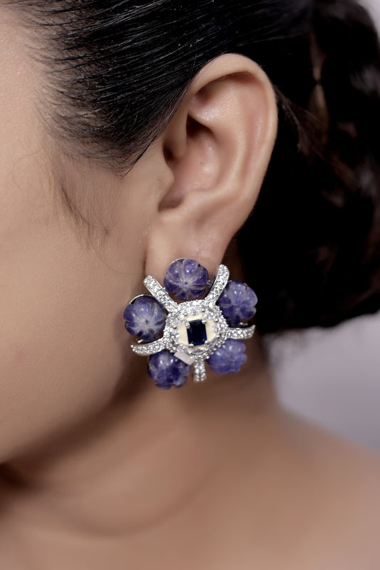 blue kharbuza stones with cz settings earrings