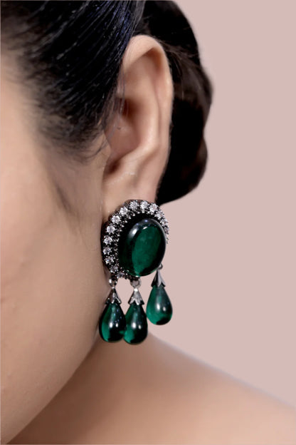 emerald stone oval studs with drops