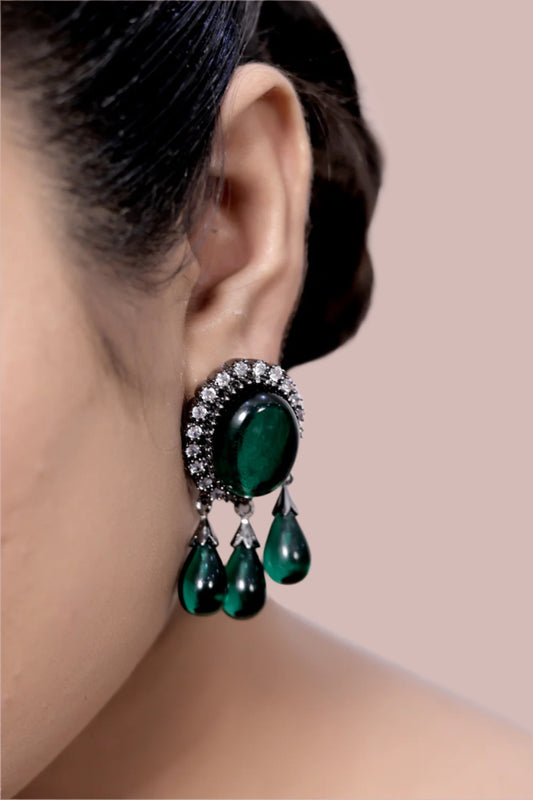 emerald stone oval studs with drops
