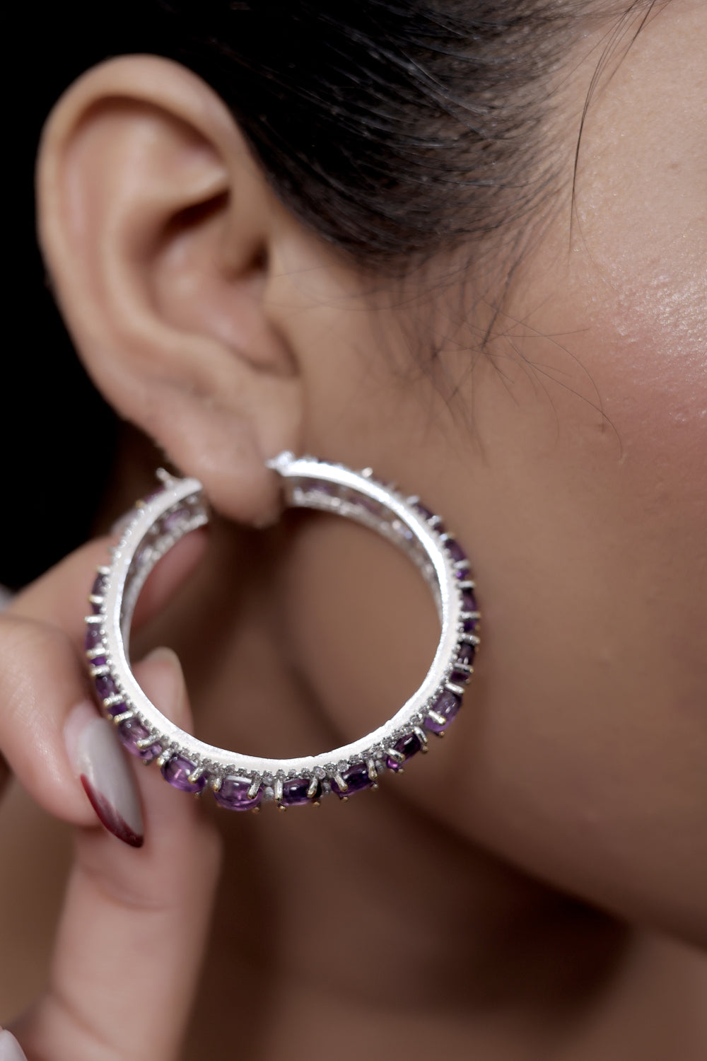 amethyst cz hoops