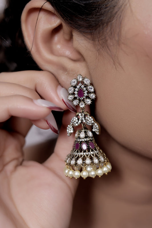 ruby diamond long jhumka