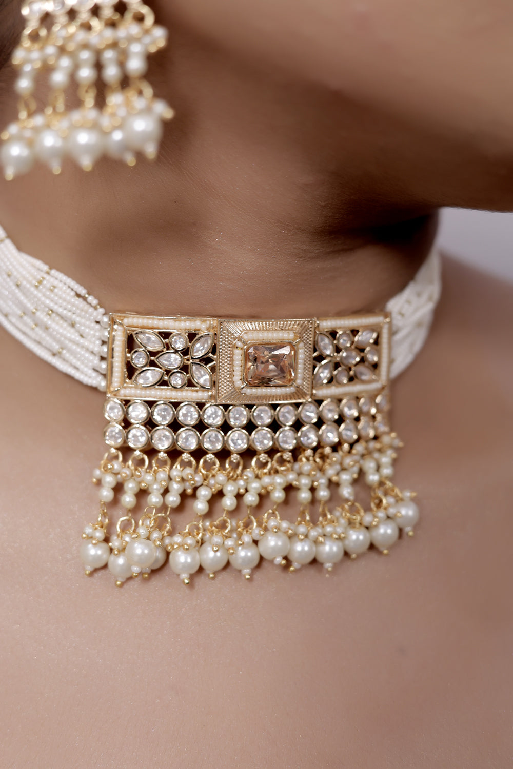 Kundan Choker Necklace Earrings Set kchnes230932