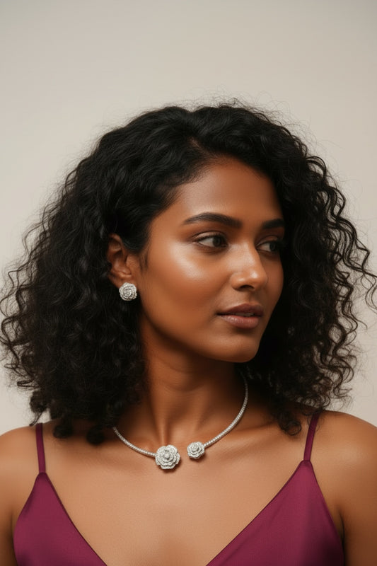 silver cz hasli Necklace Earrings Set adspchnes250252