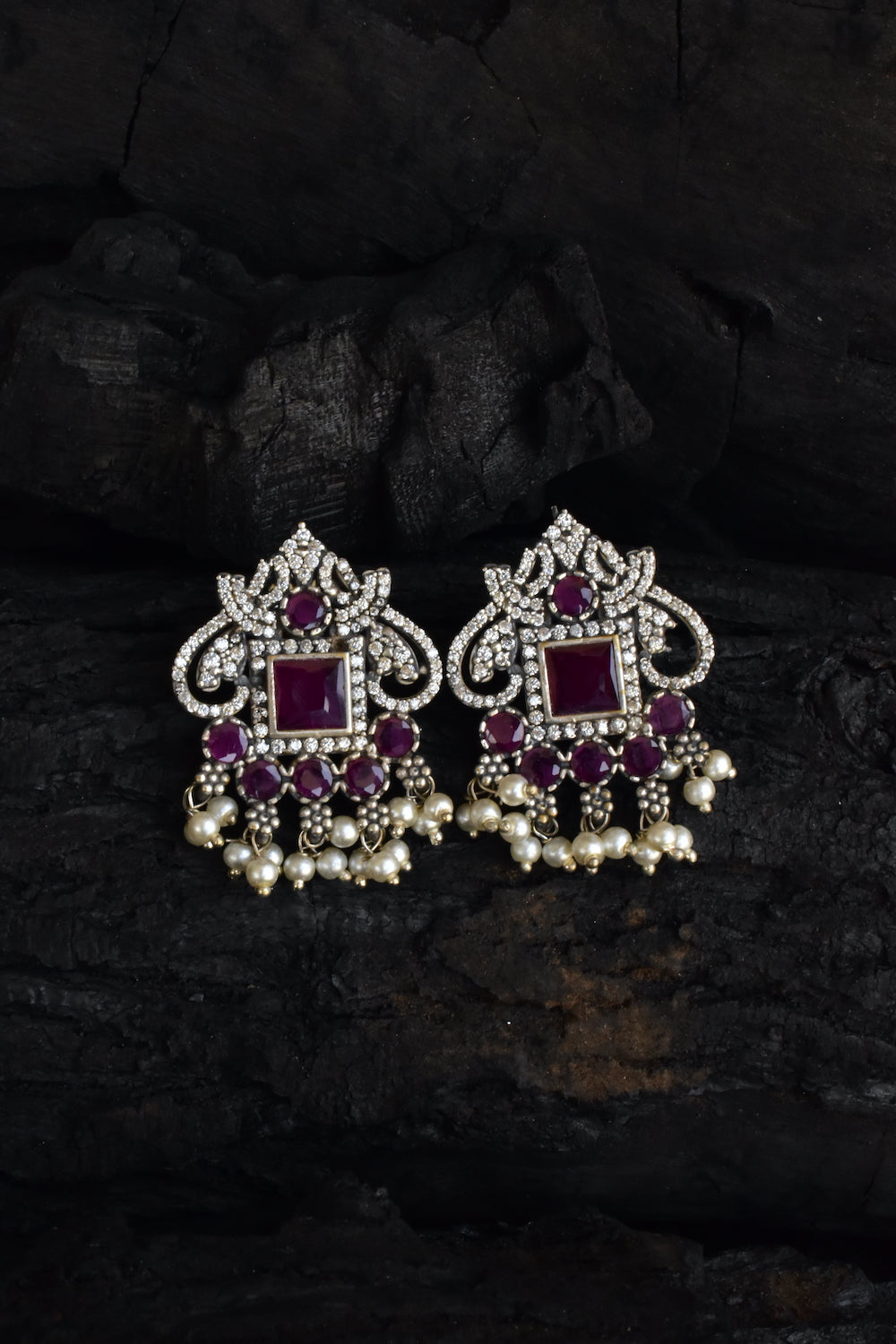 ruby cz silver studs