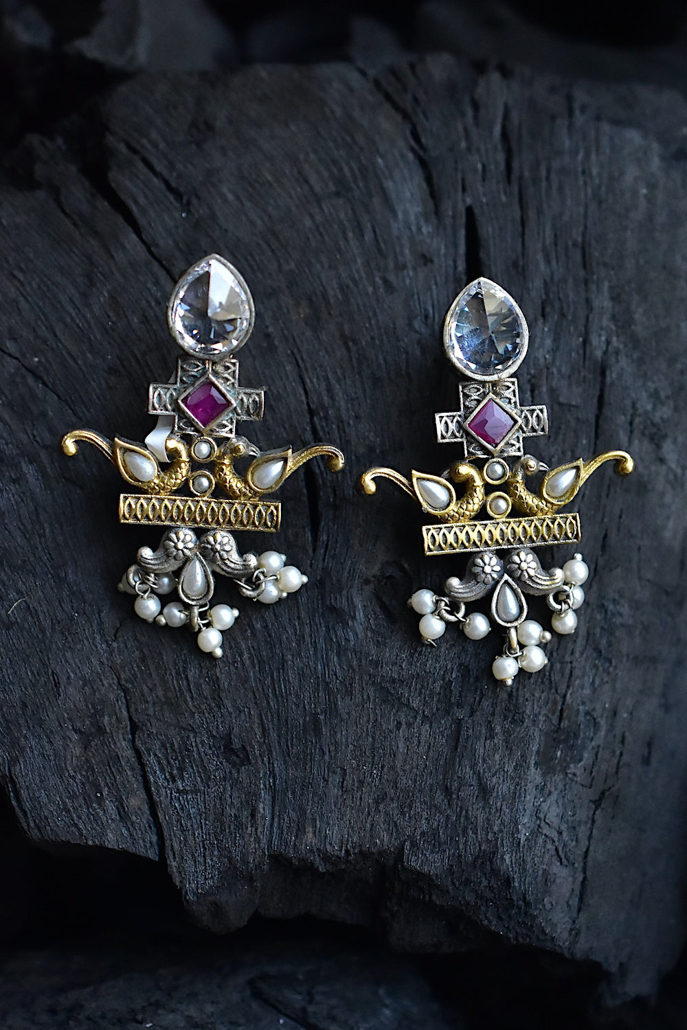 pearl and ruby earrings