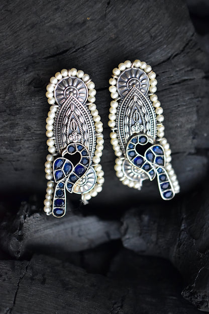 blue peacock earrings