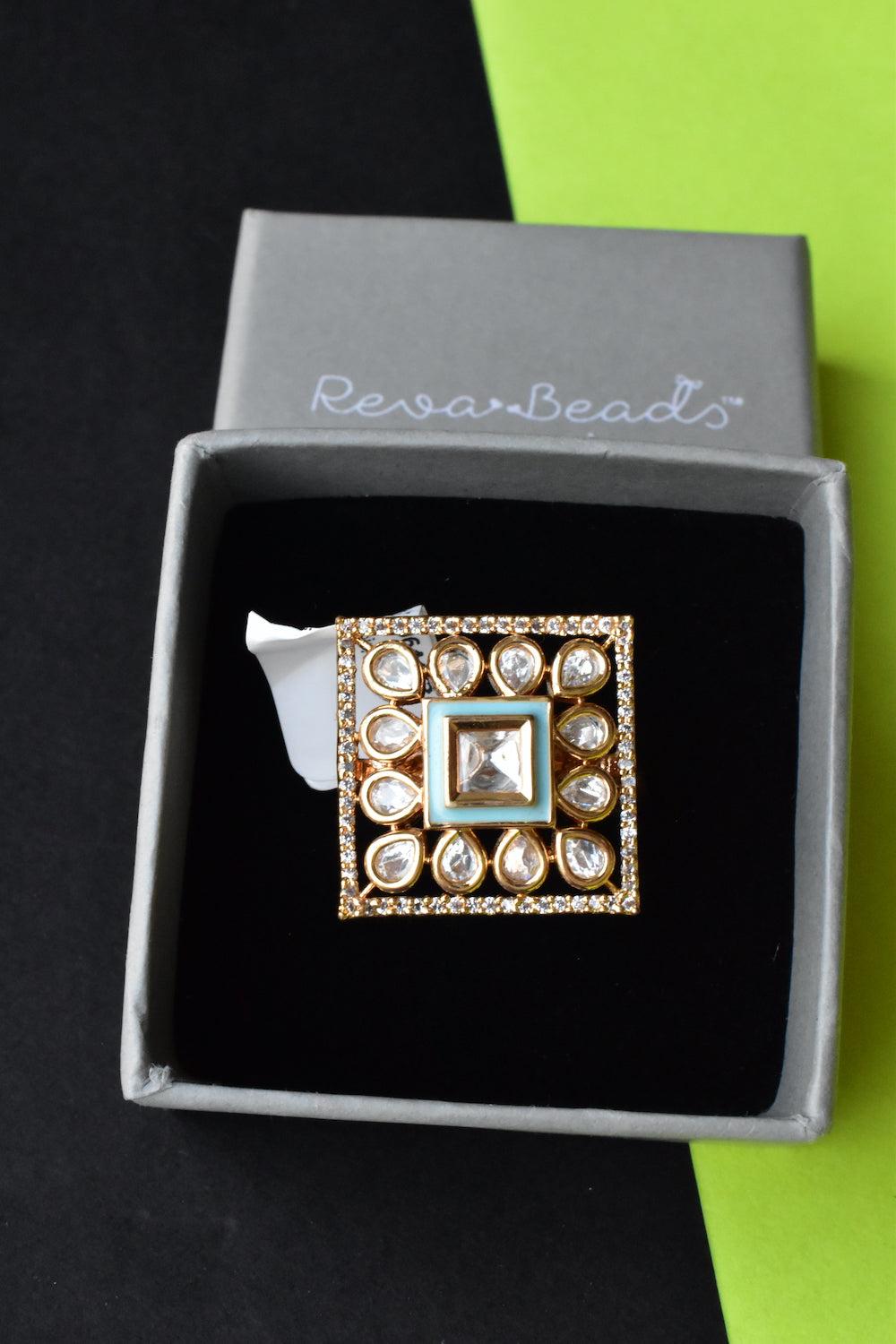 mint kundan finger ring