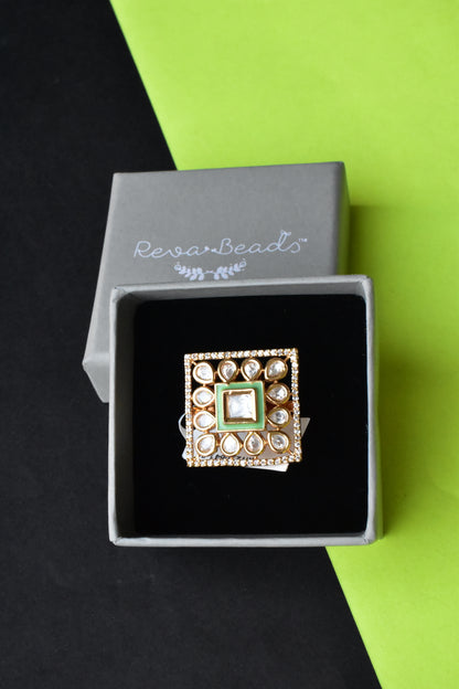 light green kundan finger ring