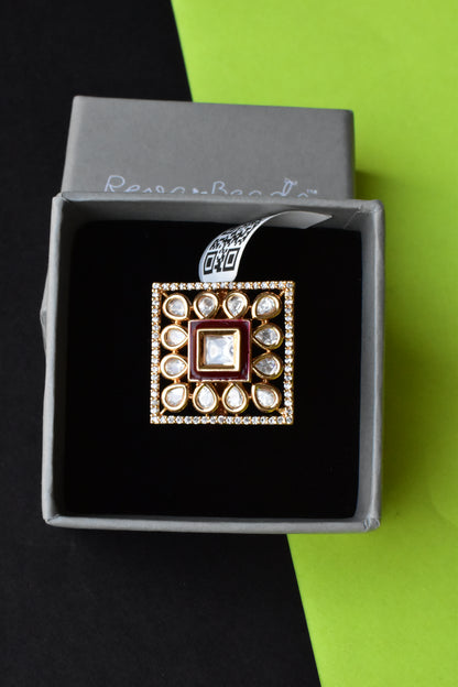 red kundan finger ring