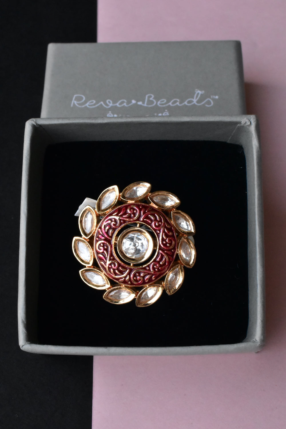 red kundan finger ring