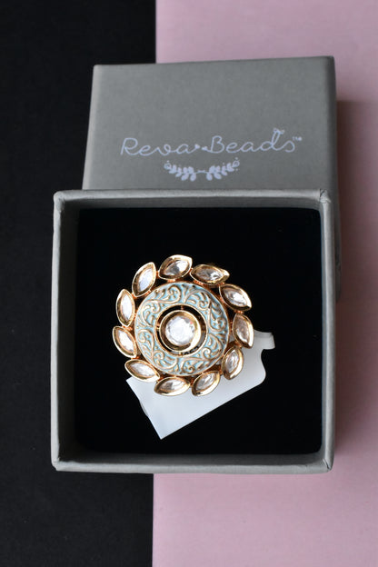 mint kundan finger ring