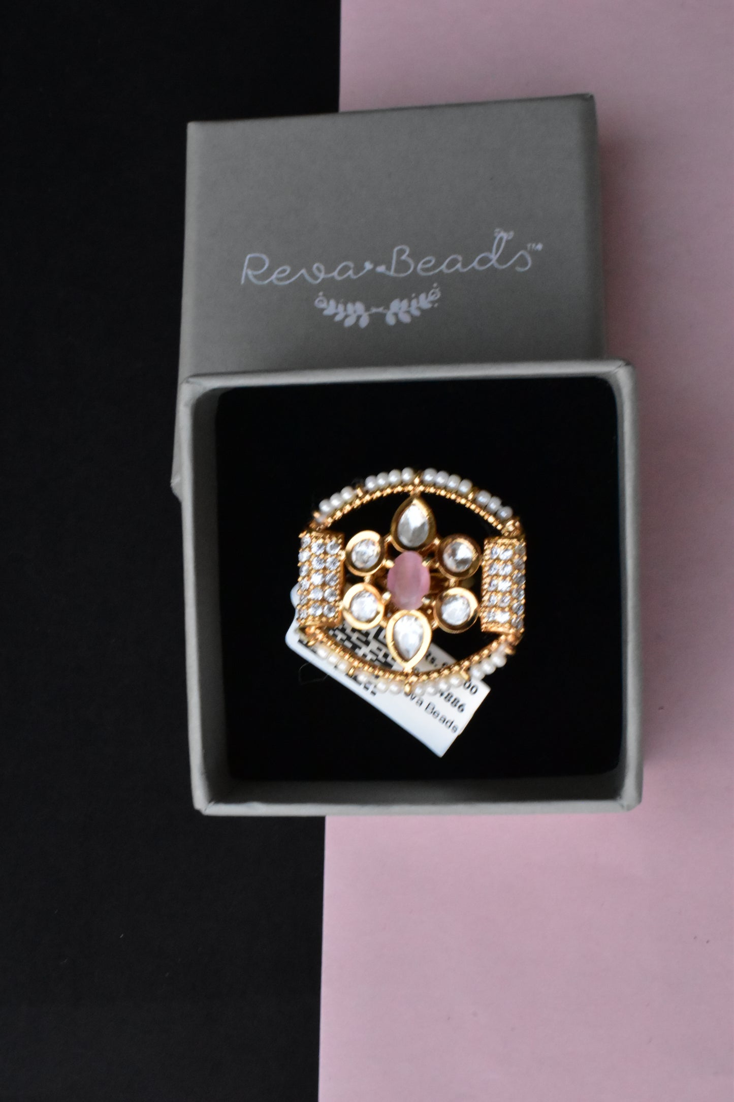 pink kundan finger ring