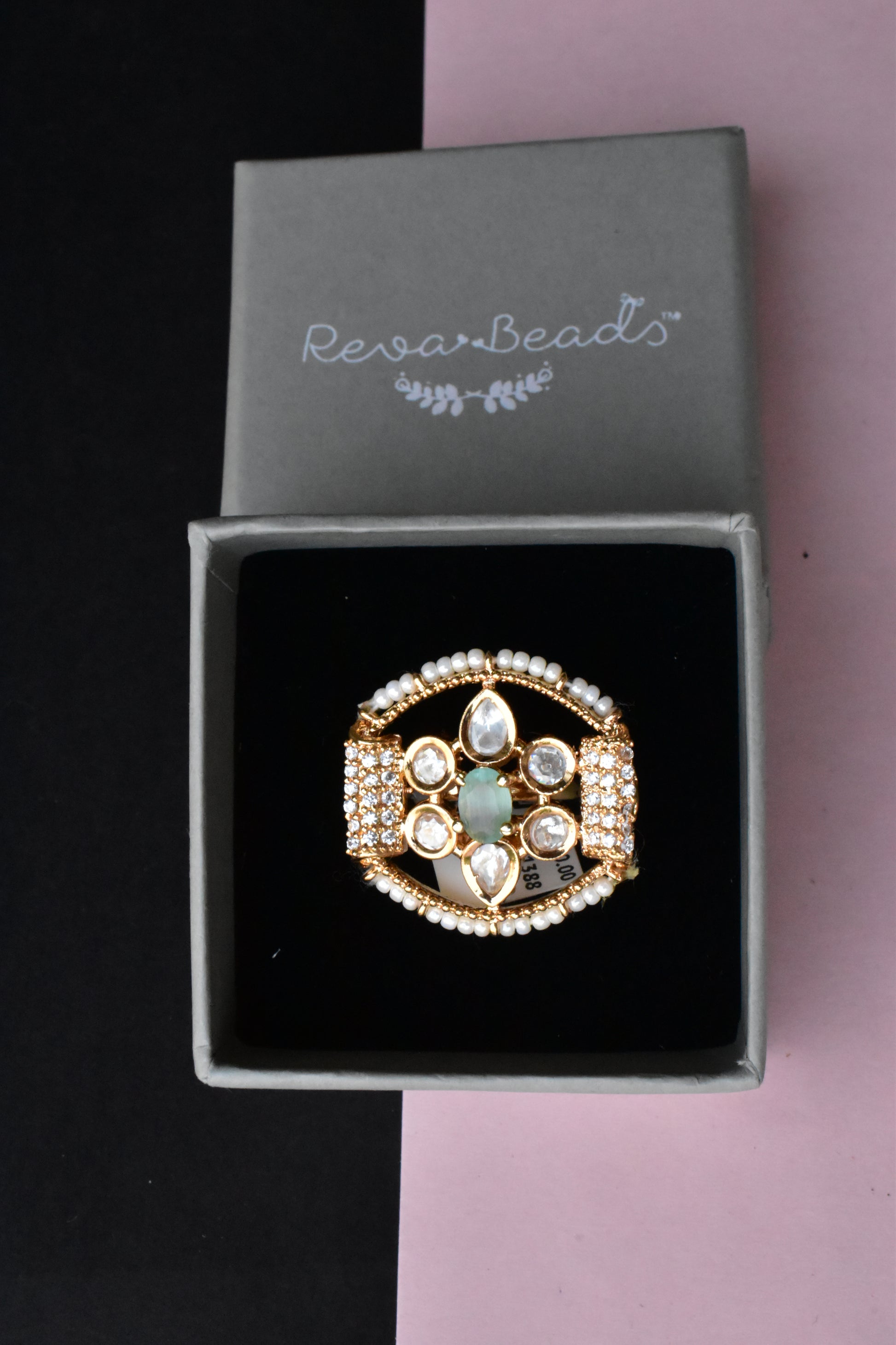 mint kundan finger ring