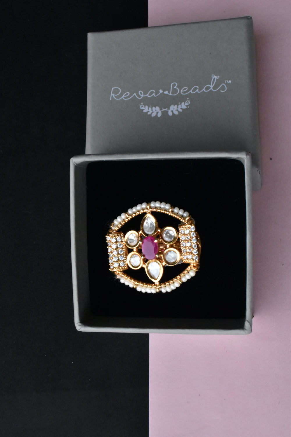 ruby kundan finger ring